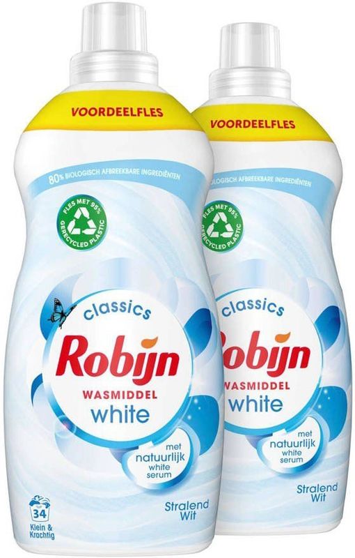 Robijn Klein & Krachtig Classics Stralend Wit Vloeibaar Wasmiddel - 2 x 34 wasbeurten - Voordeelverpakking