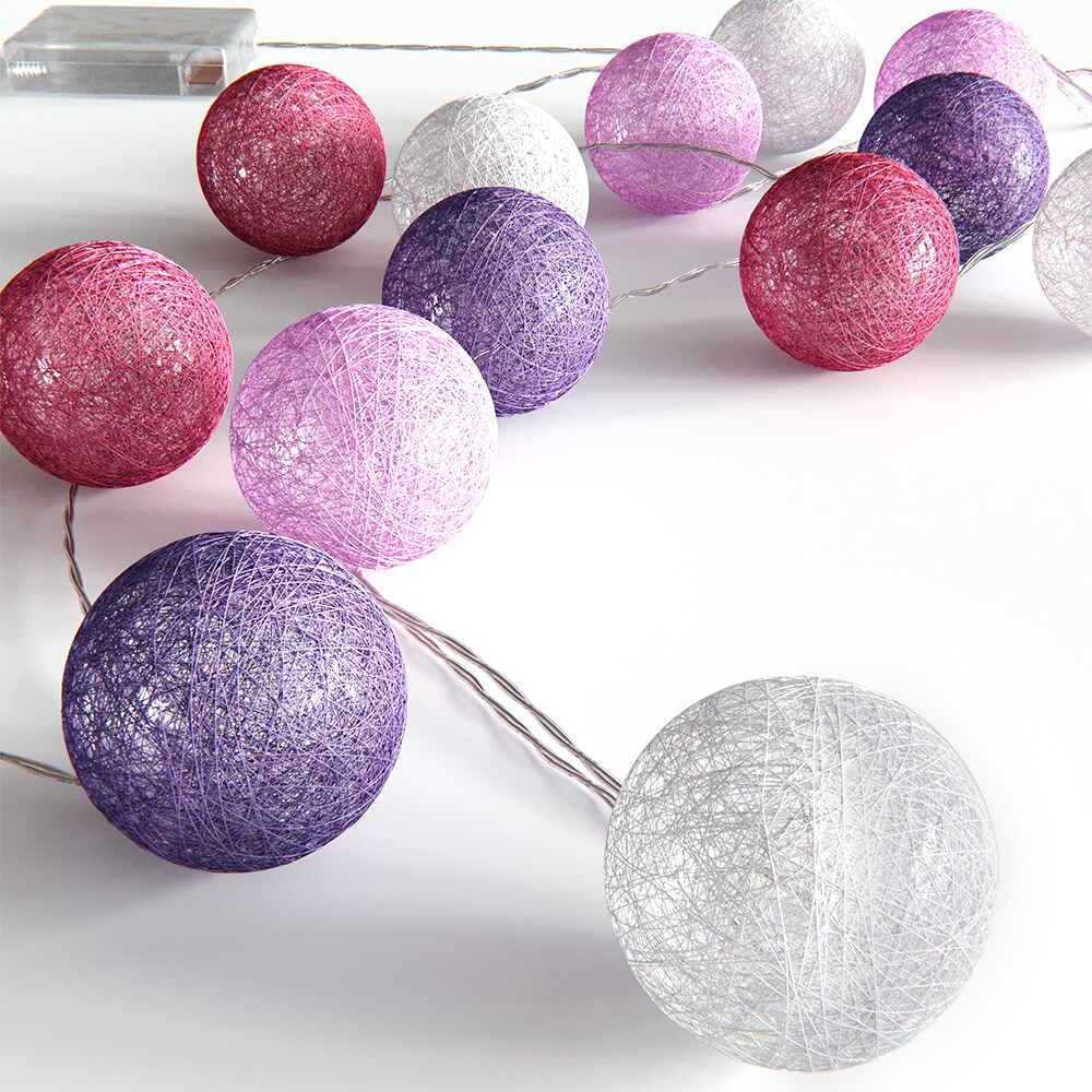 VICCO Lichterkette Cotton Balls Girlande weiß, pink, rosa und lila 310 cm