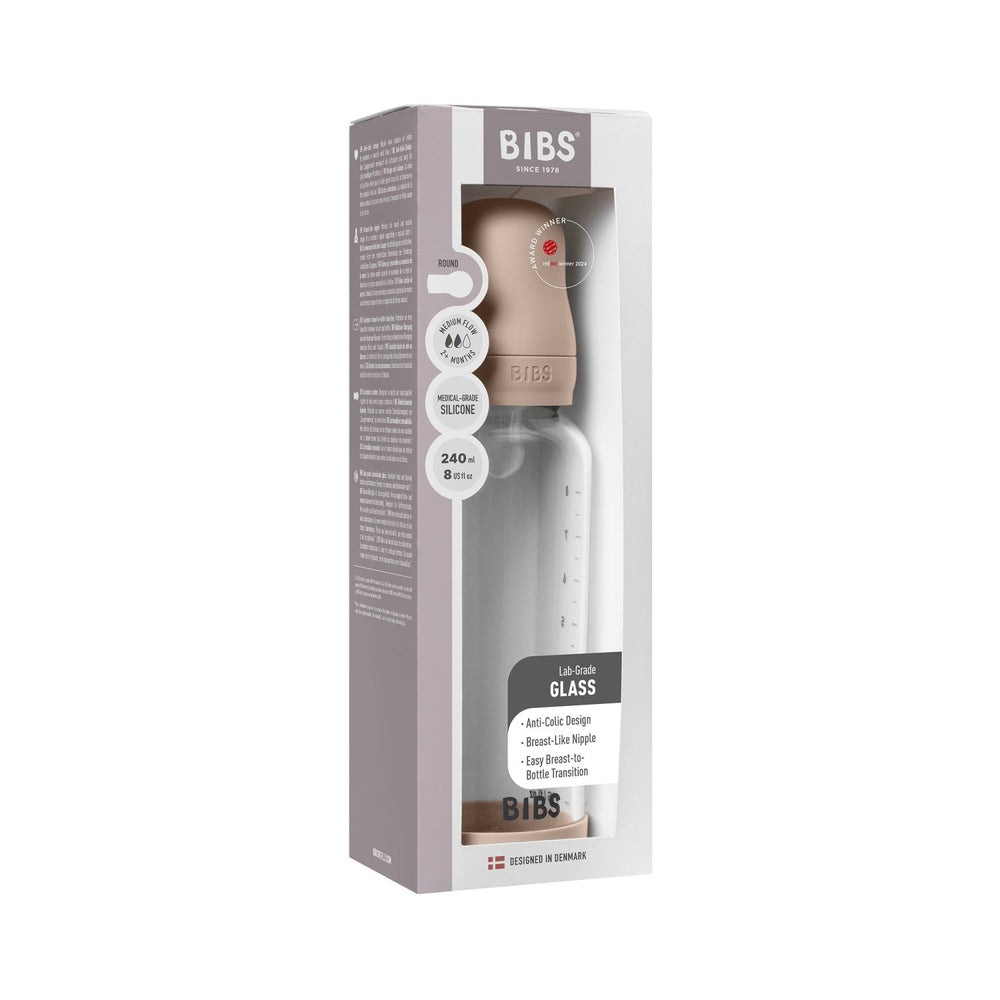 Køb Bibs Blush Glass Baby Flaske Round Silicone Medium Flow