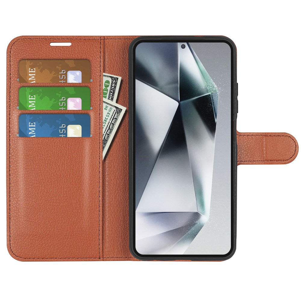 Samsung Galaxy S25 Ultra Leder Tasche Flip Cover Litchi Look - Braun