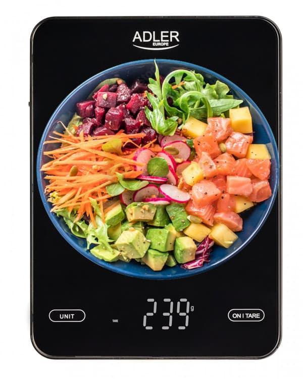Adler AD 3177b Kjøkkenvekt 10 kg, USB-lading, svart