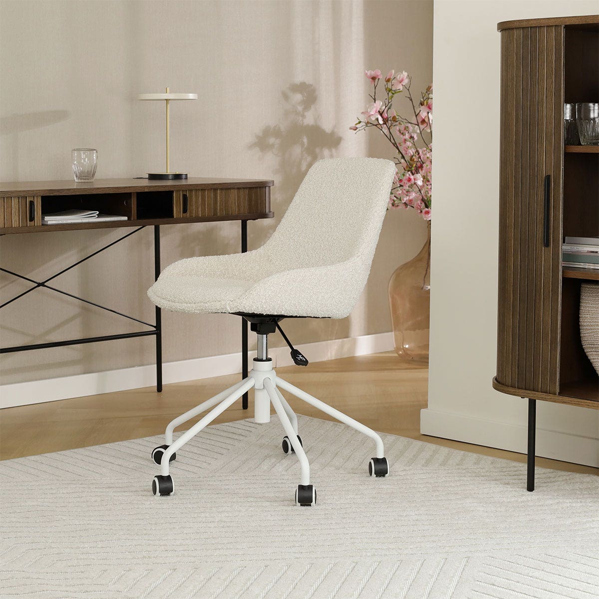 Nolon Nout-Isa Bureaustoel Bouclé Beige - Stof - Wit Onderstel