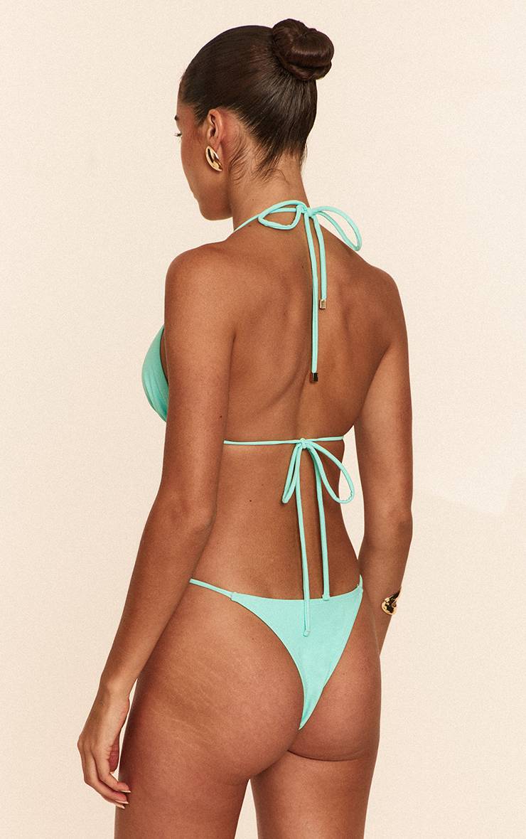 Bleu Bas De Bikini Tanga À Bordure De Perles