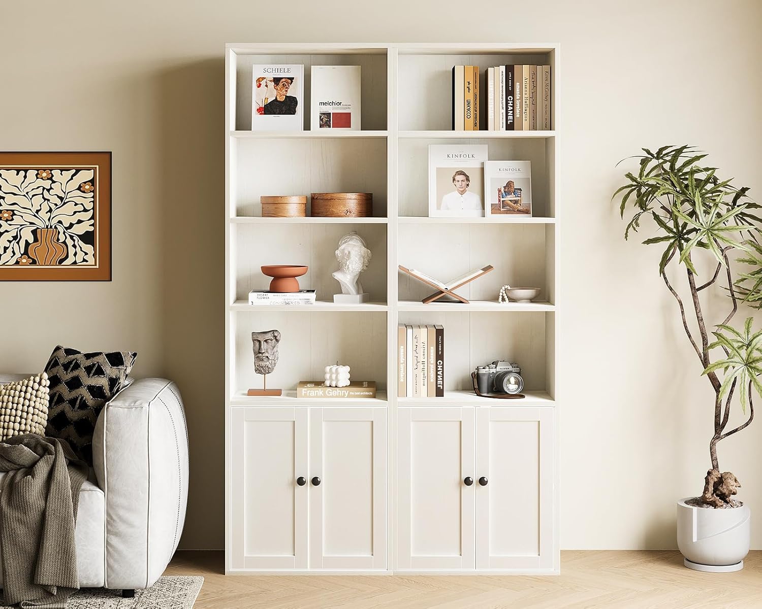 Coleshome Bücherregal mit Türen Regal mit 6 Ebenen, Bücherschrank 48 x 24 x 176.4 cm Schrank, Standregal zur Aufbewahrung und Präsentation für Wohnzimmer, Homeoffice, Büro, Schlafzimmer, Weiß WP3744298