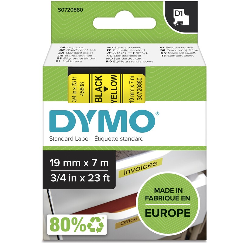Dymo Band D1, S0720880, 19 mm, schwarz auf gelb