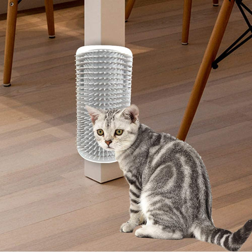 (4er Set) 12x8cm Katzen Pflege Massage Bürste Katzenspielzeug Fellbürste Befüllbar mit Katzenminze für Wände / Stuhlbeine - Grau
