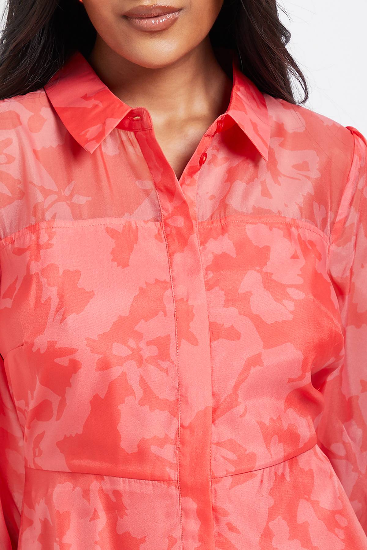 Wallis Robe Mi-Longue Boutonnée en Organza Fleuri Petite Taille