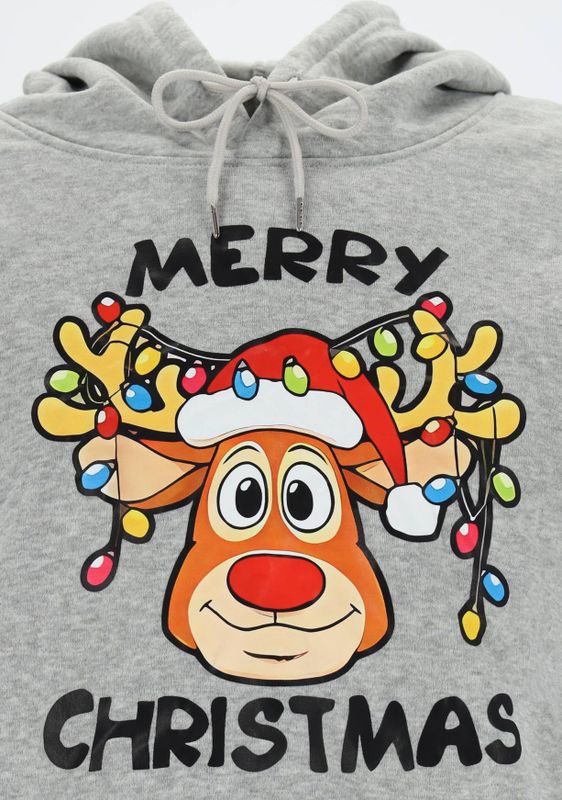 Kersttrui unisex hoodie, sweatshirt met capuchon, grijs