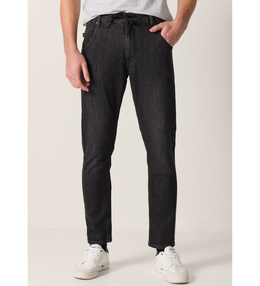 Calça jeans Six Valves de cintura média e corte slim | Cintura longa preta