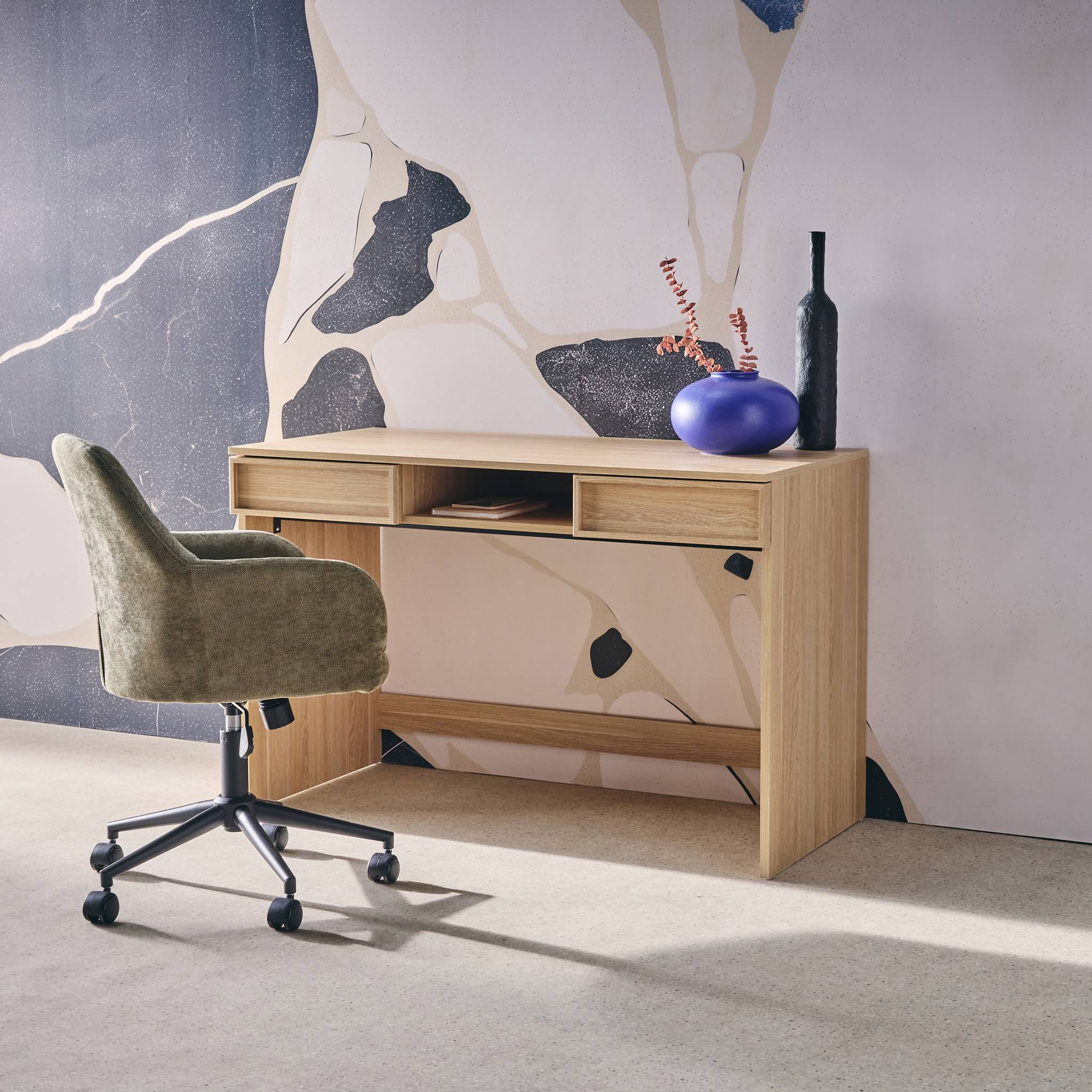 sweeek - Bureau houteffect 2 lades en 1 nis 120cm