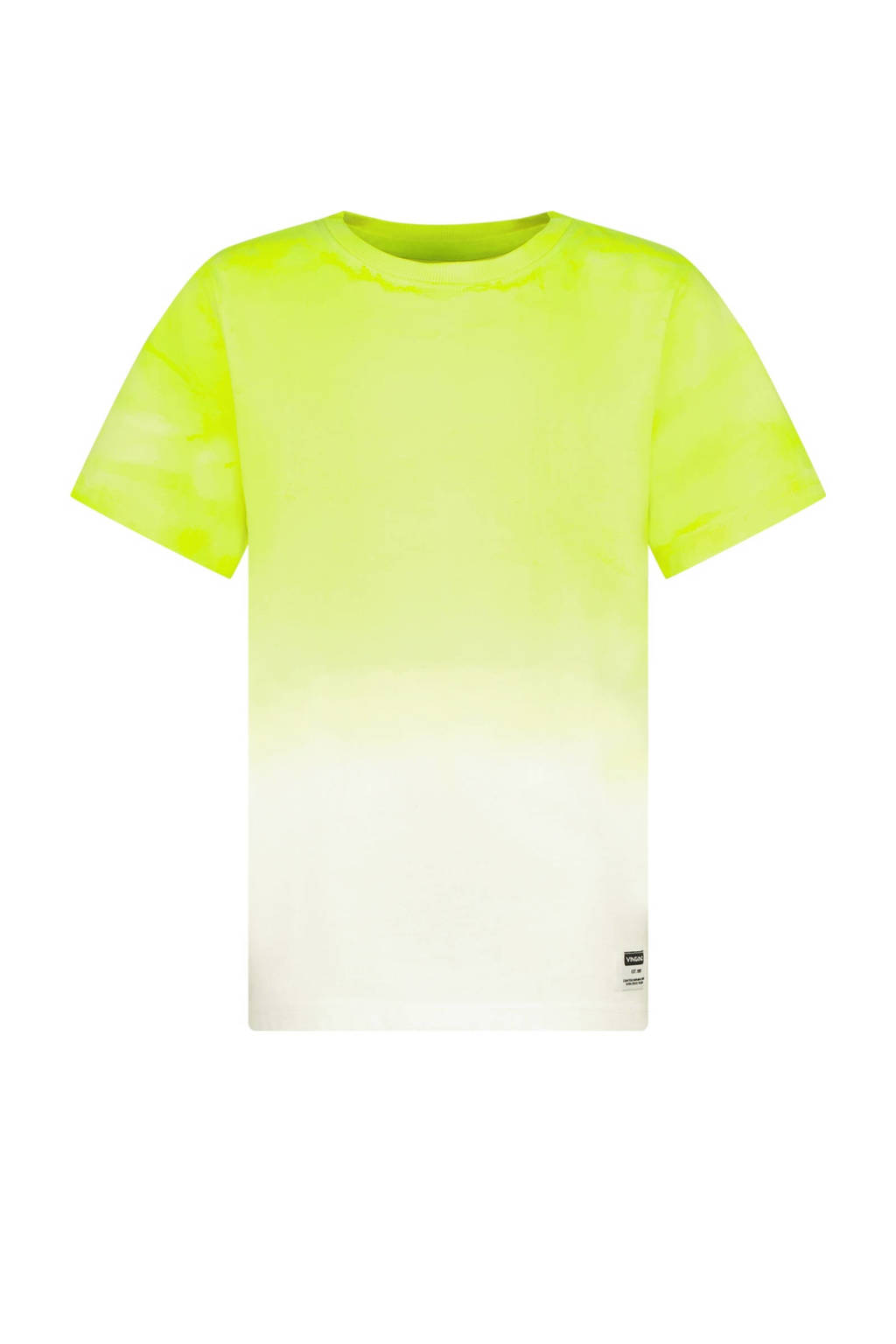 Vingino T-shirt Hermo met backprint neon geel/offwhite