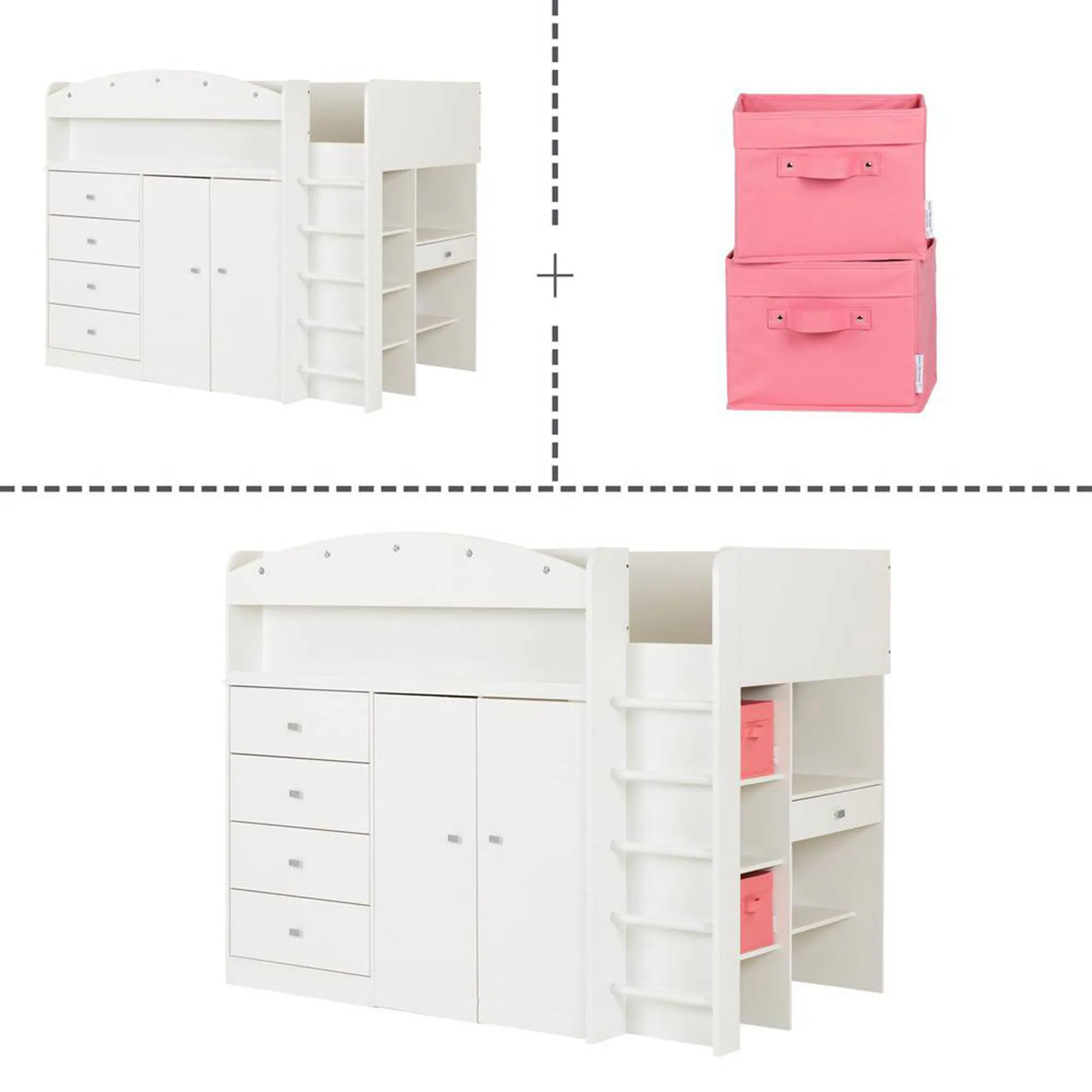 South Shore Lit Mezzanine avec Bureau Tiara - Blanc