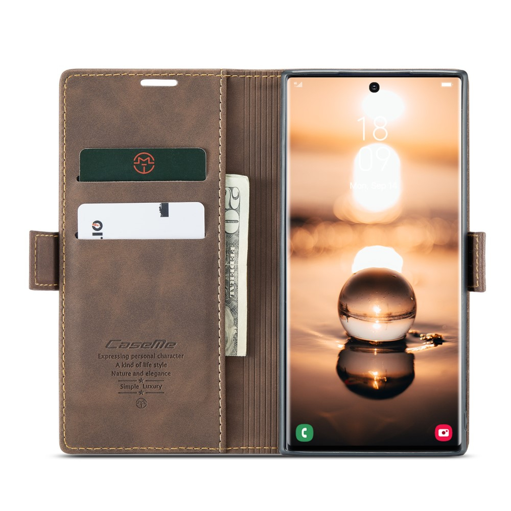 Samsung Galaxy S23 Ultra 5G Leder Tasche Flip Wallet Etui mit Kartenfächern - Dunkelbraun