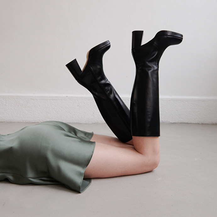 Bottes à plateformes  en cuir noir