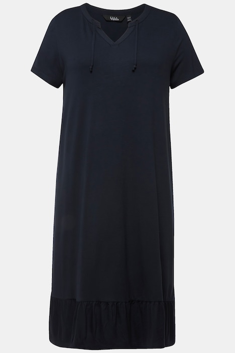 Jersey-Midikleid, A-Linie, Tunika-Ausschnitt, Halbarm