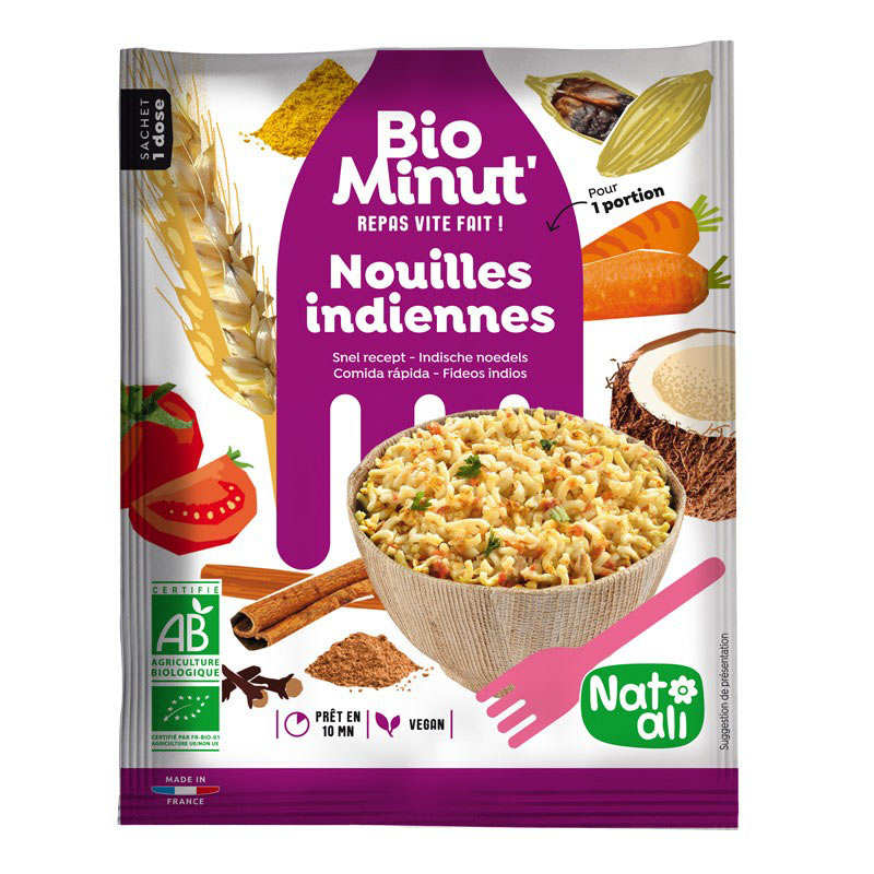 BioMinut Nouilles indiennes - repas rapide bio en sachet