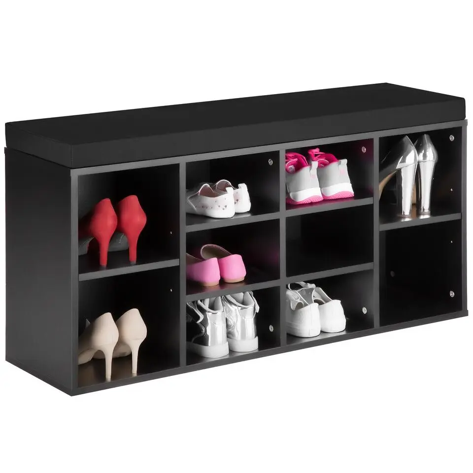 tectake Schoenenkast met zitkussen 103,5x48x30cm, Zwart