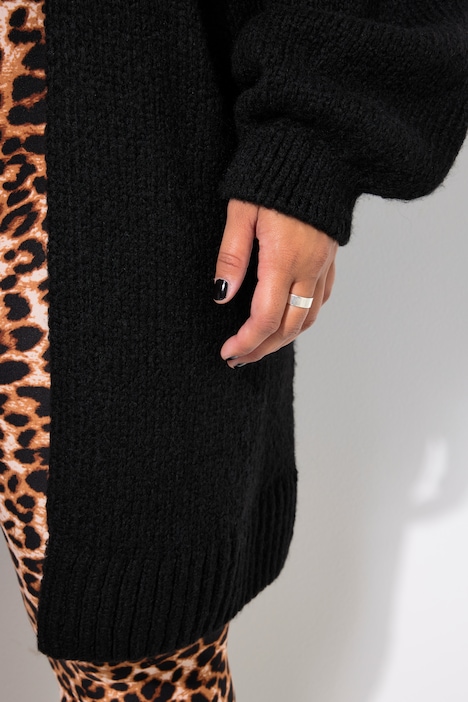 Long-Strickjacke, oversized, offene Form, Langarm