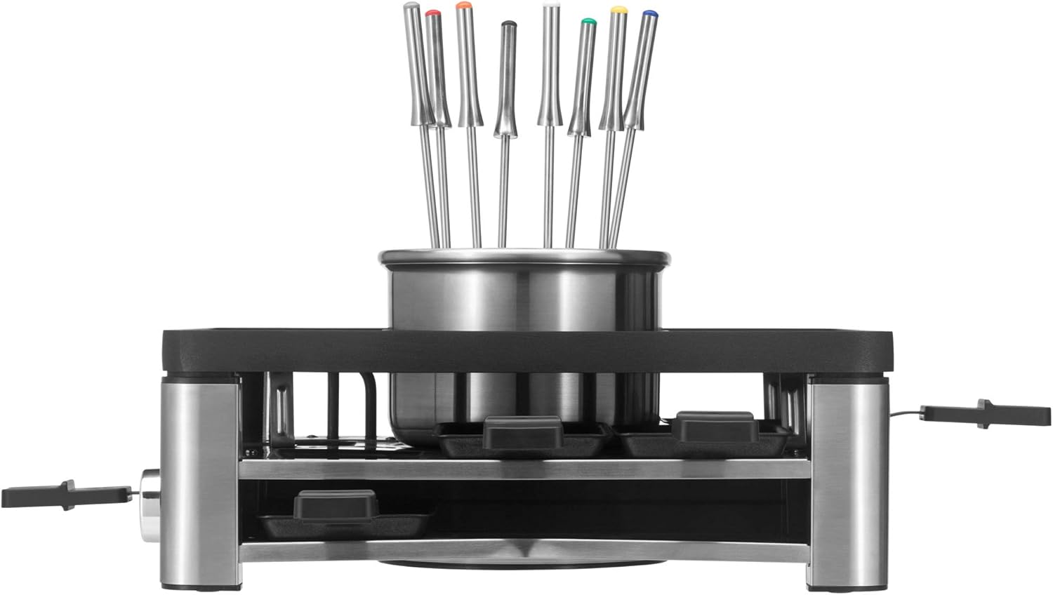 WMF Lumero 3in1 Gourmet Station – elektrisches Raclette, Fondue und Grill für 8 Personen, aus Edelstahl matt, mit Temperaturregulierung und LED-Beleuchtung – platzsparendes Design für stilvolle Abende