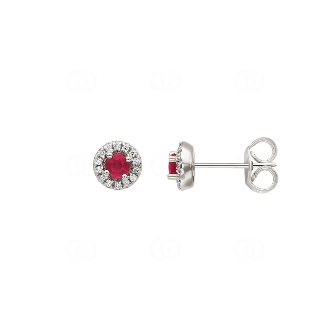 Ohrstecker 750/18 K Weissgold mit Rubin und Diamanten 0.08ct.
