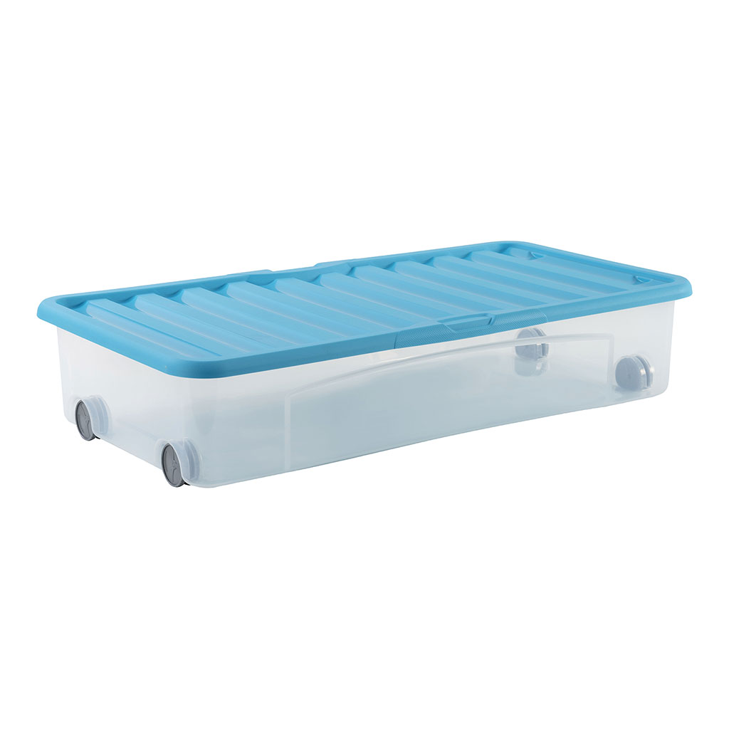 Boite de rangement dessous de lit à roulettes bleu 35L