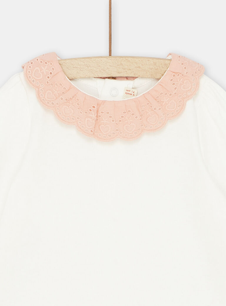 Brassière écrue à col rose bébé fille