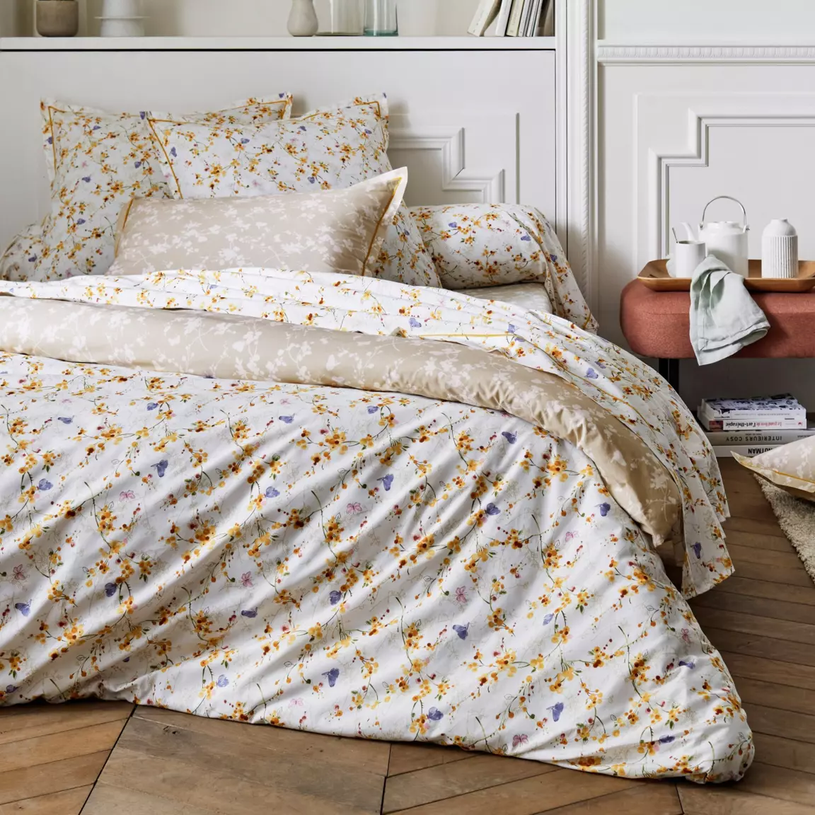 Taie de traversin percale de coton (L200 cm) Bel amour Jaune