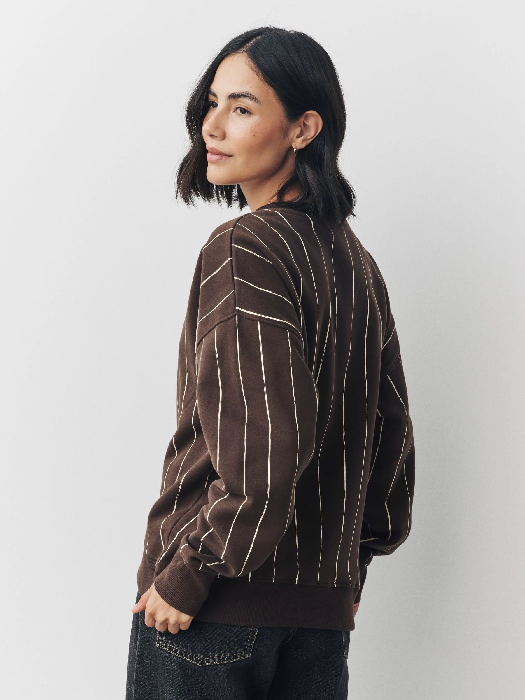 Brown/Pink Stripe - Supersoft Peached Essentials sweatshirt met ronde hals en naaddetail
