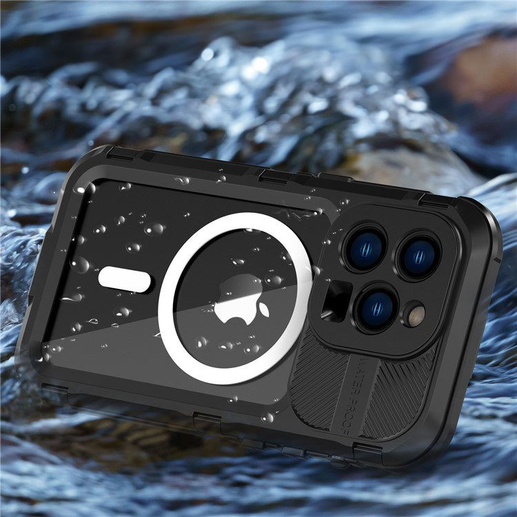 iPhone 14 Pro Wasserfeste MagSafe Alu Outdoor Schutz Hülle (IP68) - Schwarz / Transparent