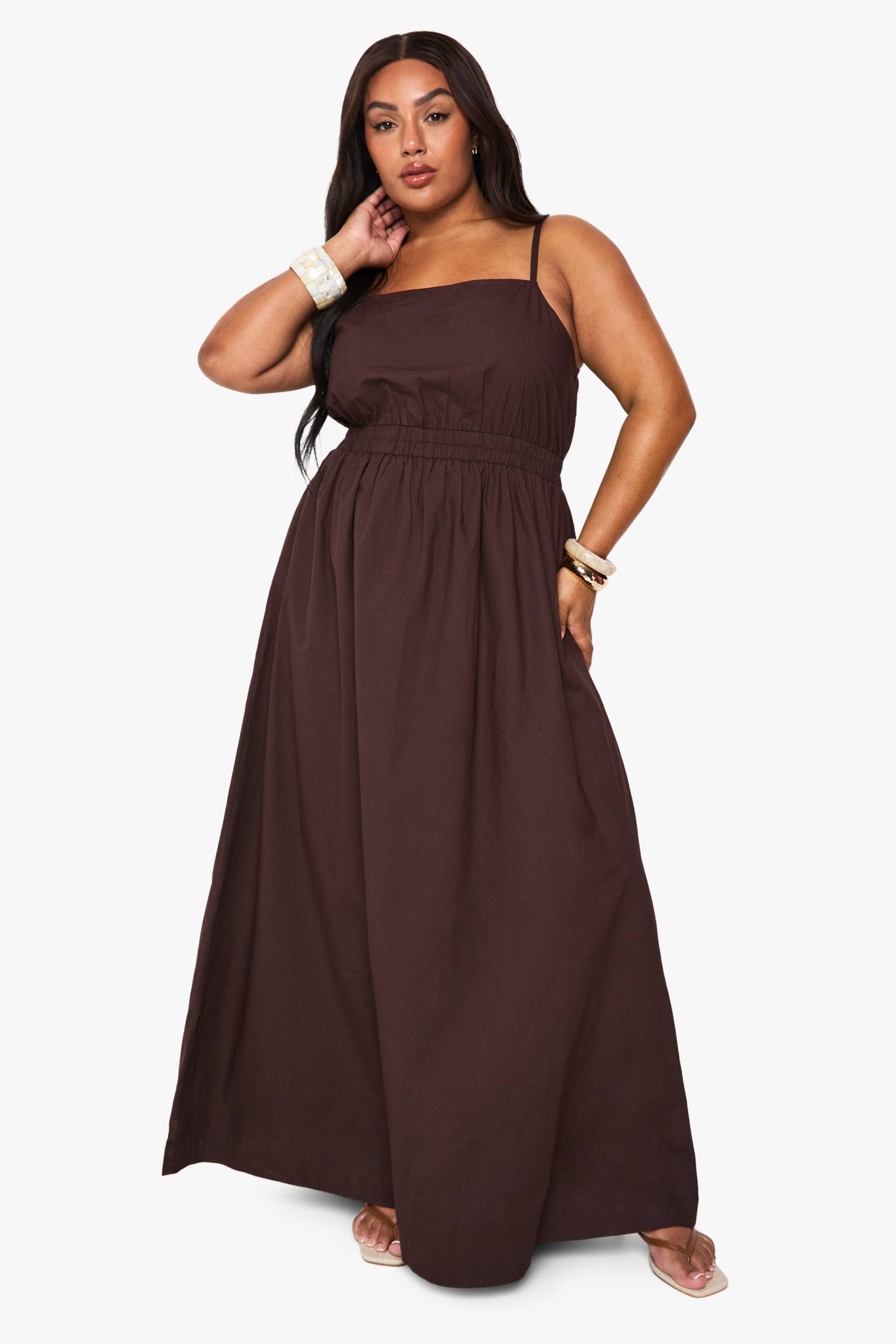 boohoo Robe Midaxi en Popeline de Coton Plus