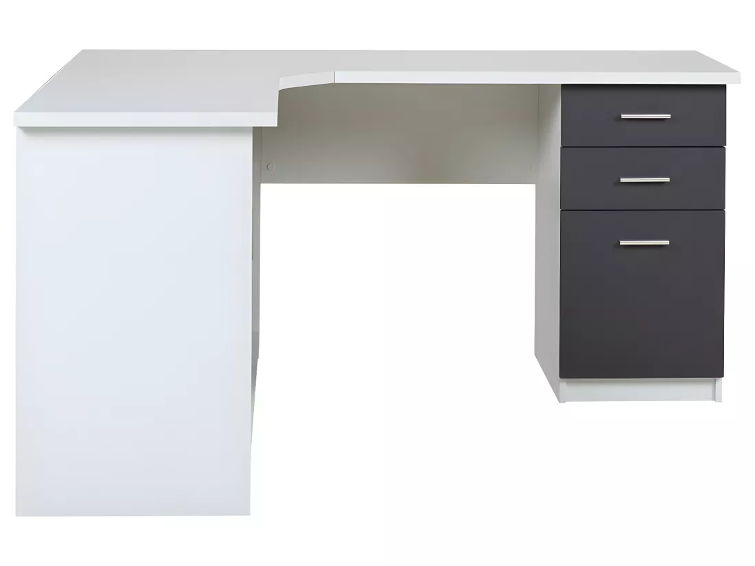 Bureau d'angle NORWY - 2 portes & 2 tiroirs - Blanc & Gris