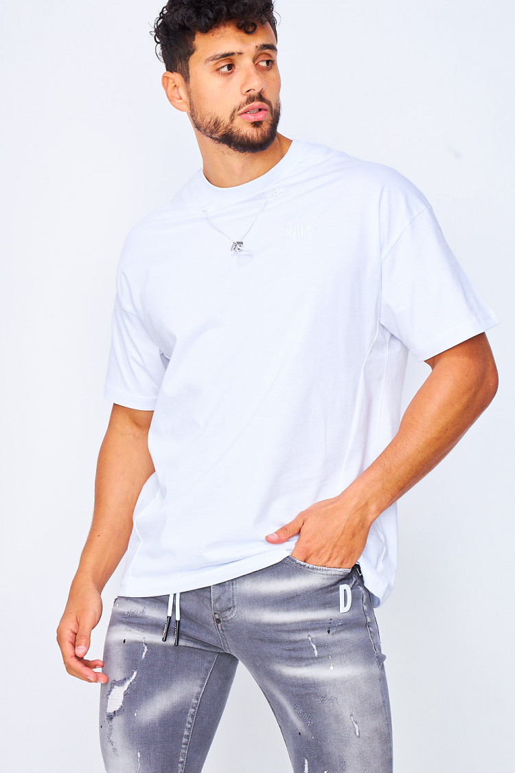 T-shirt blanc avec cordon au col
