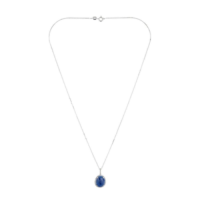 Pendentif Or Blanc Diamant et Saphir