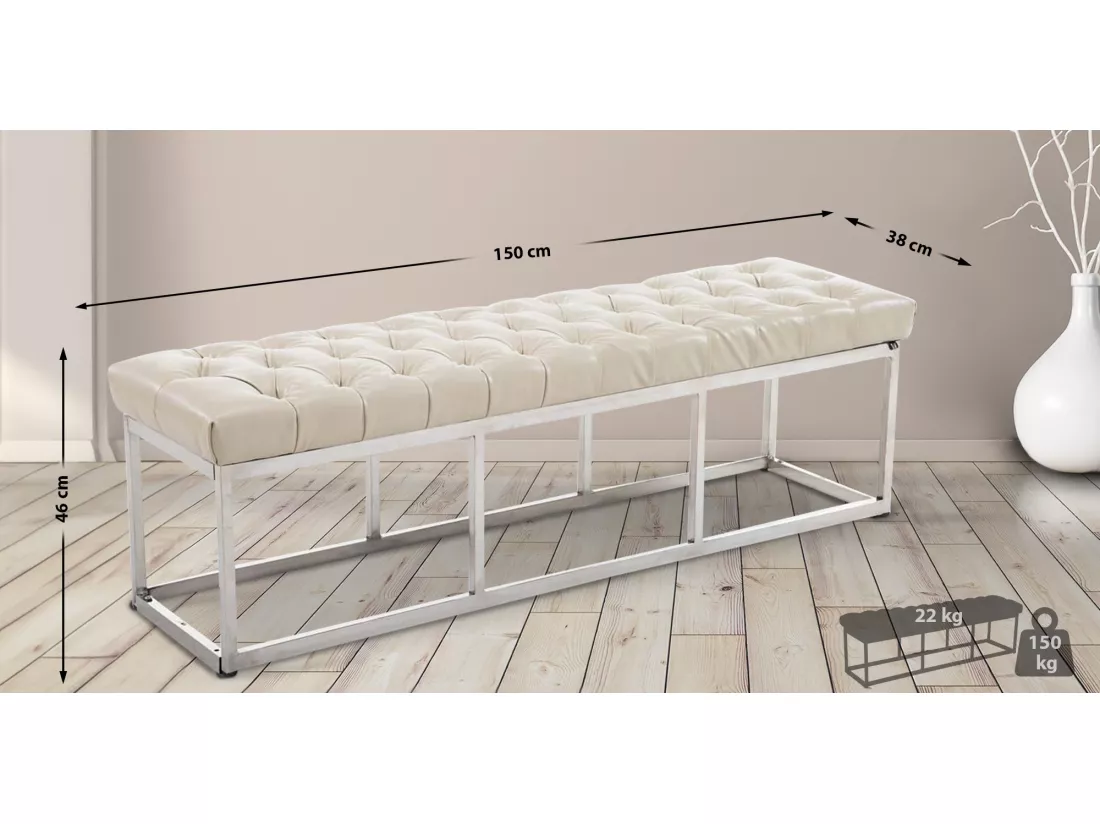 Banquette - Similicuir & Acier inoxydable - Crème - Amun