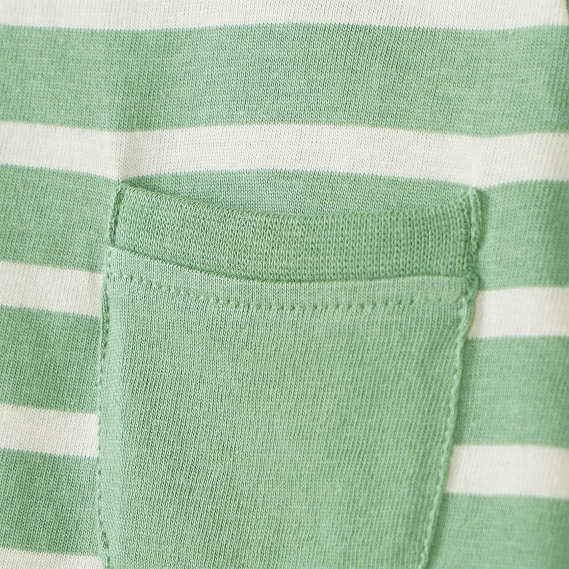 Topomini 2 Baby Langarmshirts aus Bio-Baumwolle grün / creme