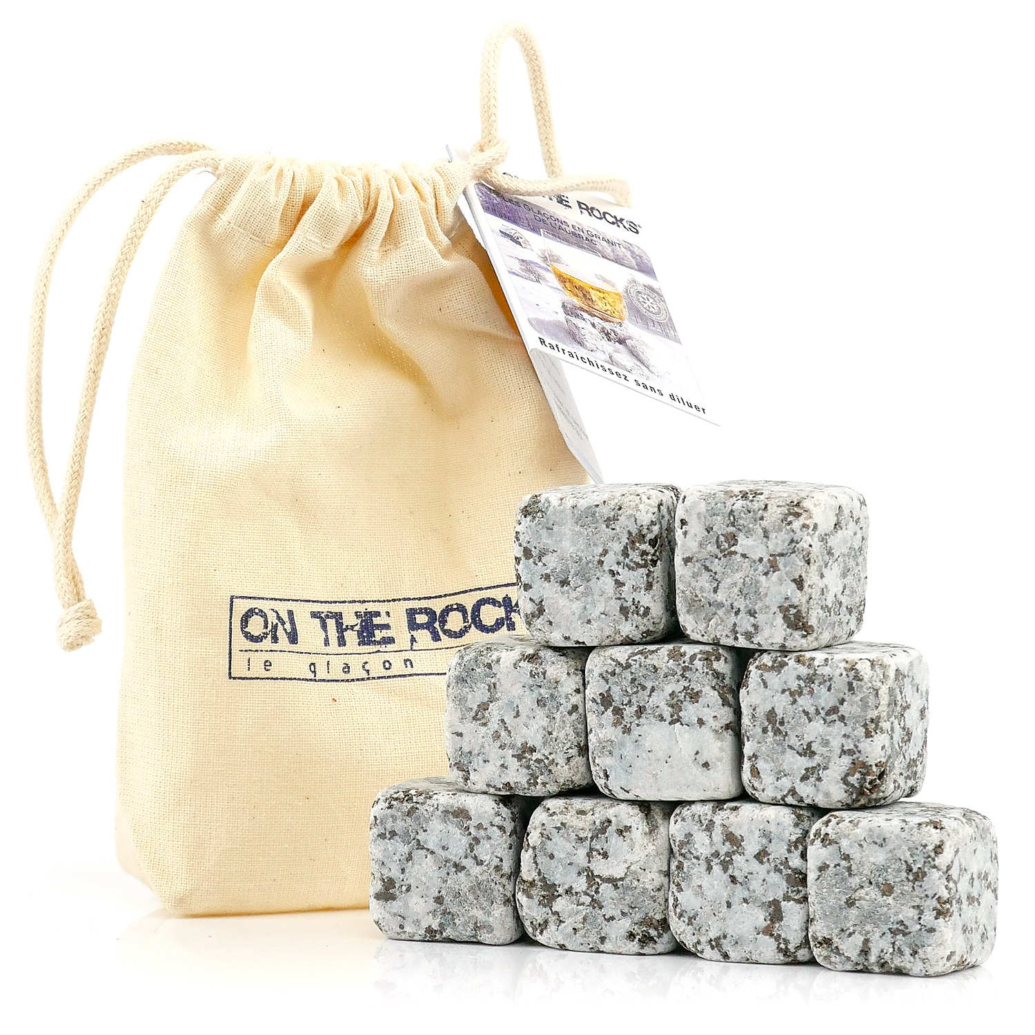 9 glaçons granit de l'Aubrac en sachet coton