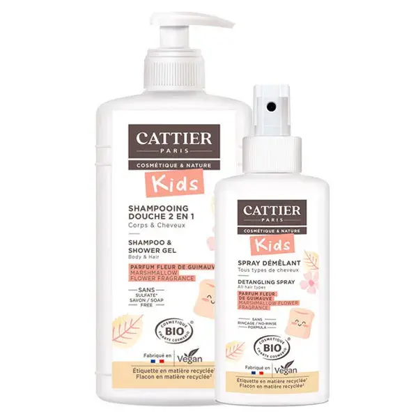 Cattier Kids Organic Marshmallow Flower 2 em 1 Shampoo e Gel de Banho 500ml + Spray Desembaraçante 200ml