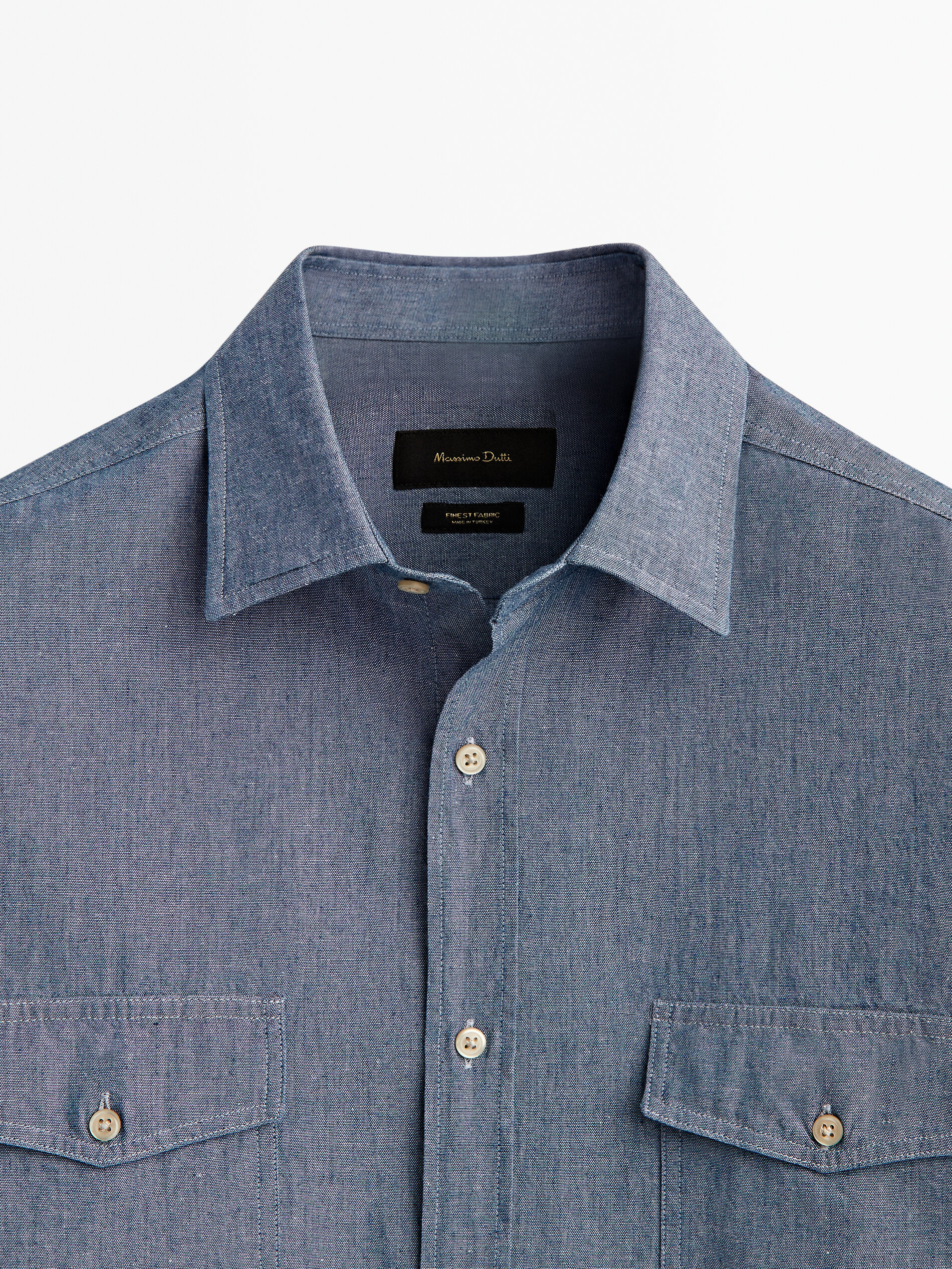 Camisa jeans chambray com bolsos, modelagem regular - Azul Claro