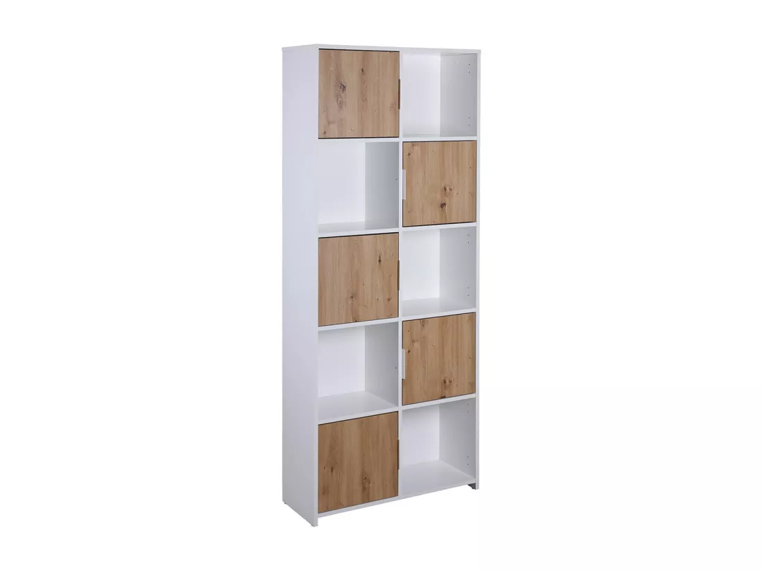 OPHELY - Meuble 5 Portes 5 Niches Blanc et Effet Bois