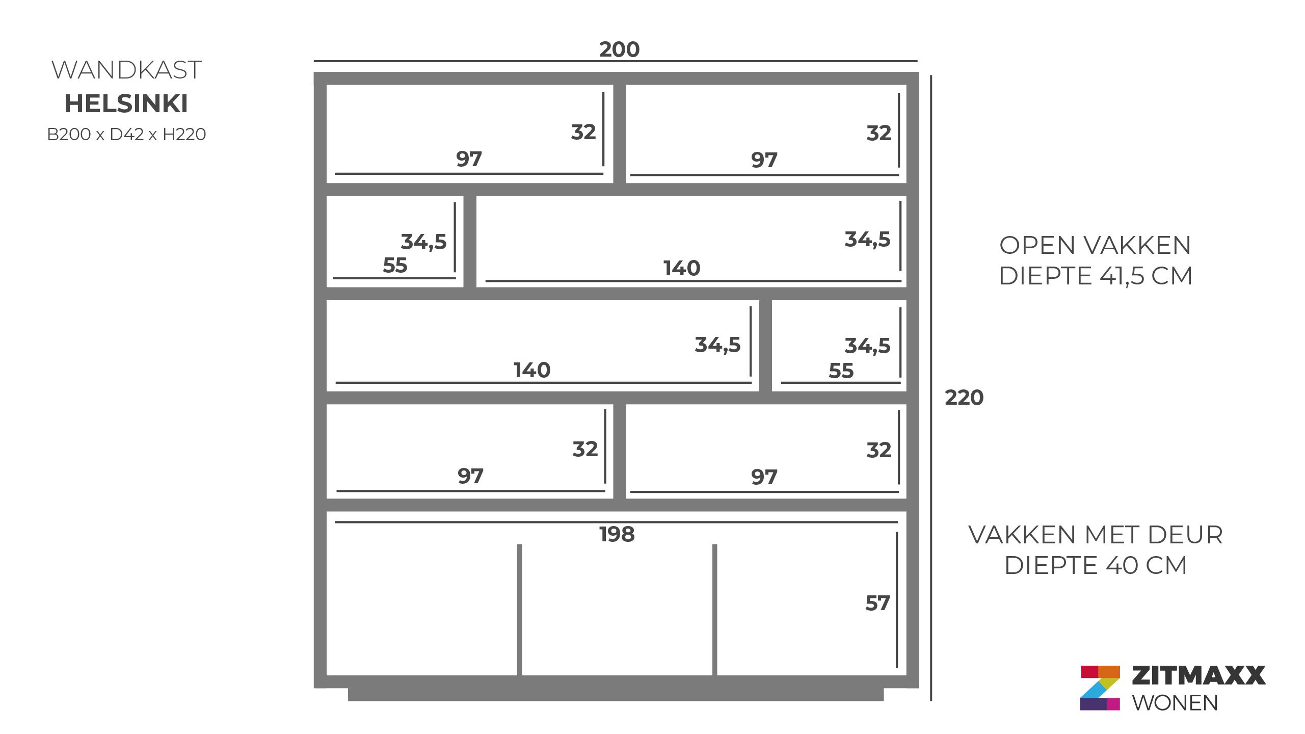 Kabinet 96275 Helsinki B200 x D42 x H220 cm