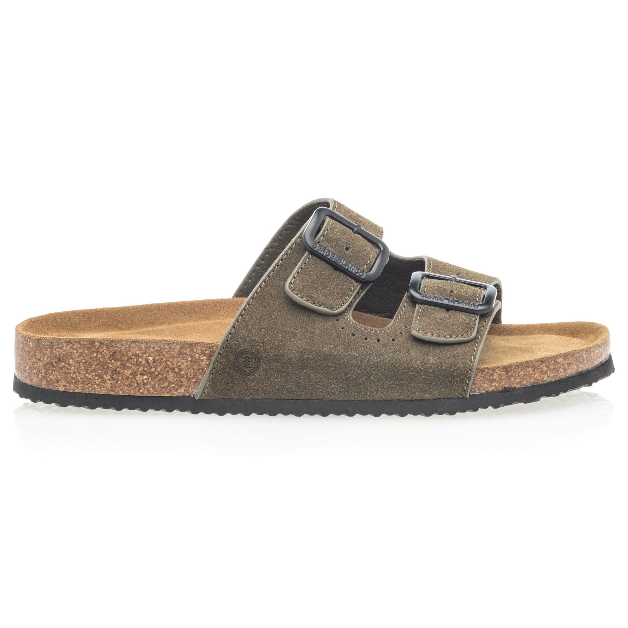 Mules semelle liège Homme en cuir kaki