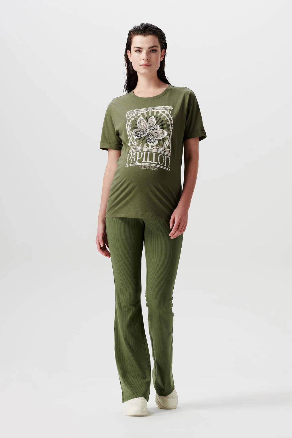 Supermom zwangerschapsshirt Evergreen met pied-de-poule groen