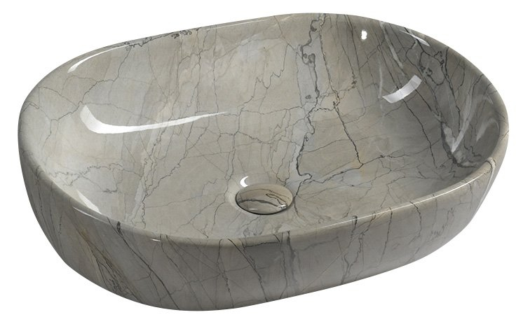 Sapho Dalma keramische waskom grijs marmer structuur 59x42x14cm