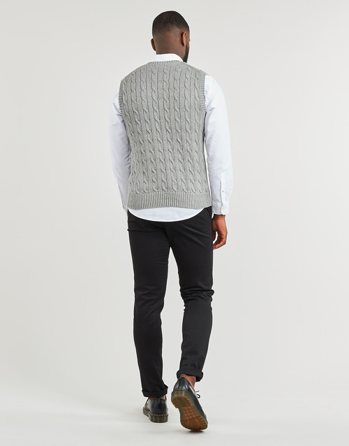 Polo Ralph Lauren - PULL COTON CABLE COL V SANS MANCHE Gris / China / Fawn / Gris / Heather