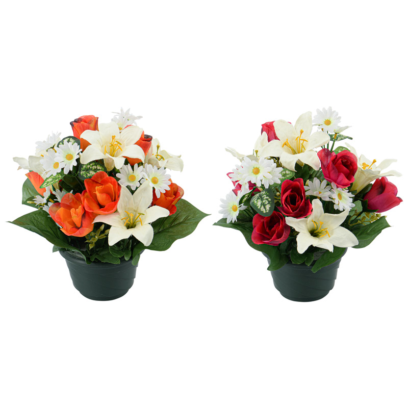 Coupe de roses et lys trompette