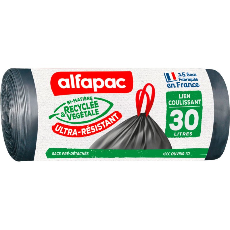 Sac poubelle 30 litres Coulissac maxi poids Alfapac gris - 30 sacs