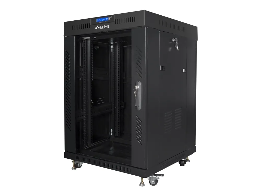 Lanberg - Rack kabinet - med display, 2 køleblæsere - sort, RAL 9004 - 15U - 19