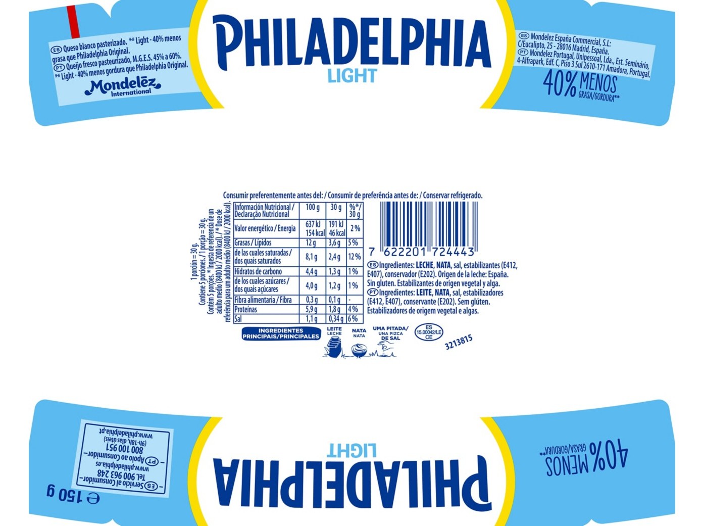 QUEIJO CREME PHILADELPHIA LIGHT 150GR