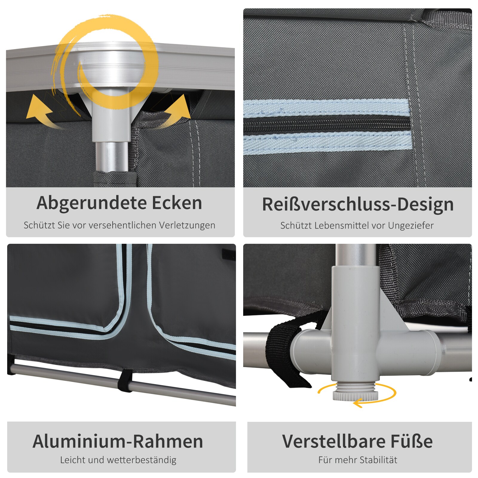 Outsunny 2in1Campingtisch mit Arbeitsplatte und Fächern grau 96 x 49,5 x 104 cm (LxBxH)