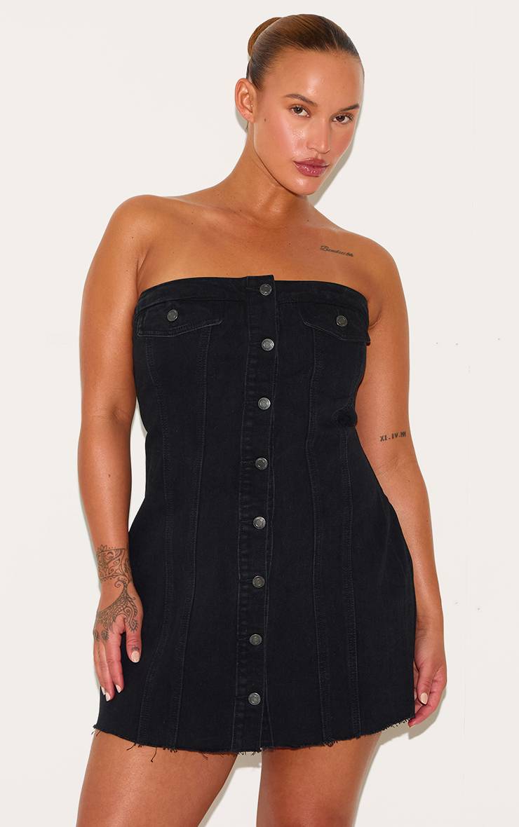 Noir Robe Moulante Grande Taille À Boutonnage Et Détails Corset